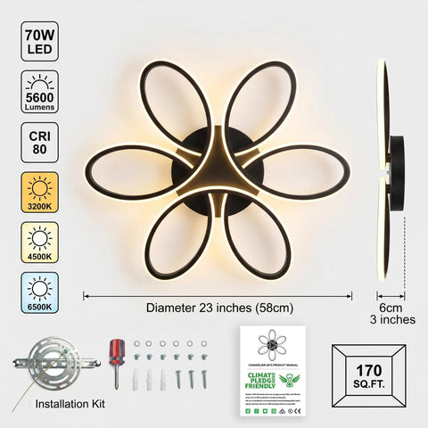 Ultra Slim 23 Inch LED Ceiling Light Fixture With Remote And App Control 70W Dimmable Flush Mount Ceiling Lamp with installation kit.