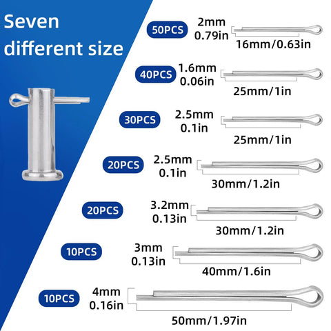 180 Pcs Cotter Pins Assortment Kit With 7 Stainless Steel Sizes For Trailer Hitches Mowers Trucks Engine Repair And Tow Clips