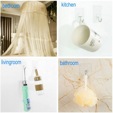 Heavy Duty Self Adhesive Hooks 33Lb Max Transparent Waterproof Wall Hooks for keys and household items in different home settings