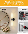 Rechargeable Wall Sconces Set of Two, Modern Matte Battery Operated Wall Light Fixtures with Remote Control showcases easy wireless installation.