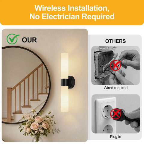 Rechargeable Wall Sconces Set of Two, Modern Matte Battery Operated Wall Light Fixtures with Remote Control showcases easy wireless installation.