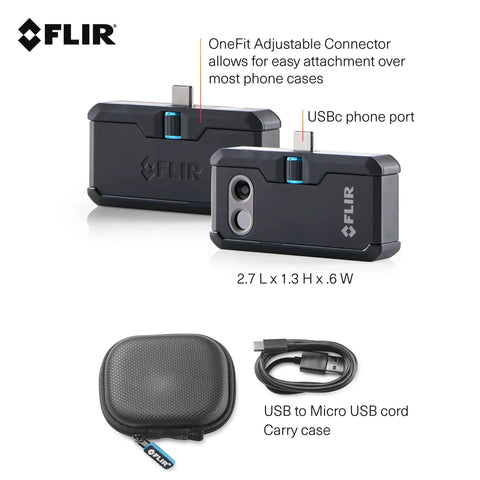 Pro Grade Thermal Camera For Smartphones With Micro USB Connector Detect Electrical Problems Heat Loss Water Damage And Hidden Hot Spots In Real Time With 4800 Pixel Infrared Imaging For On The Go Troubleshooting shown with case and cable