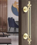 Two Pack Vintage Metal Barn Door Handles for Sliding Interior Doors and Wood Pocket Doors, Antique Gold Finish, close-up view