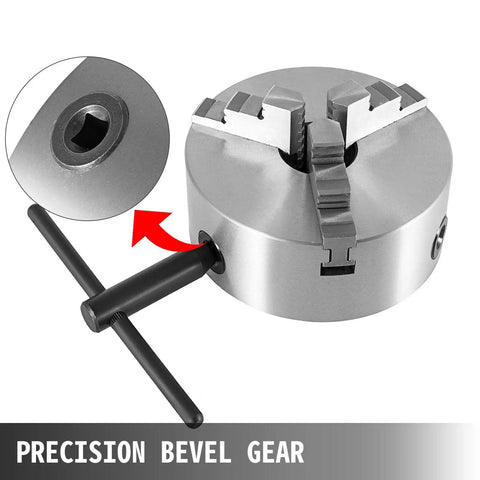 4 Inch Self Centering Lathe Chuck With Three Jaws And Two Sets Of Jaws For Grinding And Milling Machines, steel chuck key inserted