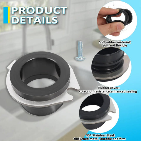 Flexible Anti Vibration Tailpipe Mount Coupling 75499 Replacement Part For Garbage Disposals, black rubber and stainless steel
