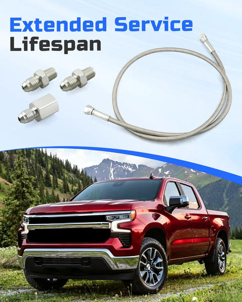 Cool 48 Inch Silver Gauge Line Kit With Double Layer Build For Easy Automotive Fuel Pressure Setup Using 4AN Female Threads To Monitor Your Ride Smoothly, steel braided hose and fittings
