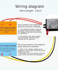 Wiring diagram for Badass Waterproof Step Down Voltage Converter AC DC Power Module with input and output power details.