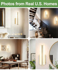 Tipace Hardwired Antique Bronze Modern LED Wall Sconce Indoor Wall Light in contemporary home settings, showcasing different wall placements.