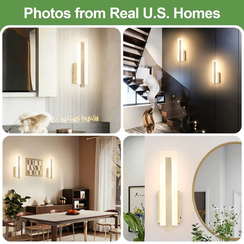 Tipace Hardwired Antique Bronze Modern LED Wall Sconce Indoor Wall Light in contemporary home settings, showcasing different wall placements.