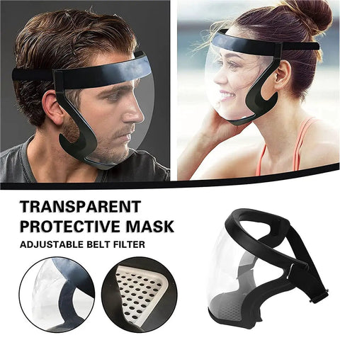 Crystal Clear Full Face Shield With Anti Fog Tech For Adults Black Lightweight Protection showcased on two individuals