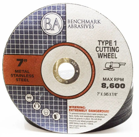 7 Inch Aluminum Oxide Thin Type 1 Cut Off Wheel For Metal And Stainless Steel With Seven Eighths Inch Arbor Angle Grinder Disc 0.045 Inch Thick Cutting Wheel 25 Pack For Metal Fabrication
