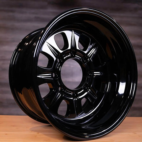 High Gloss Black Powder Coating For Automotive Wheels And Parts 1 Lb USA Made applied on car wheel, side view