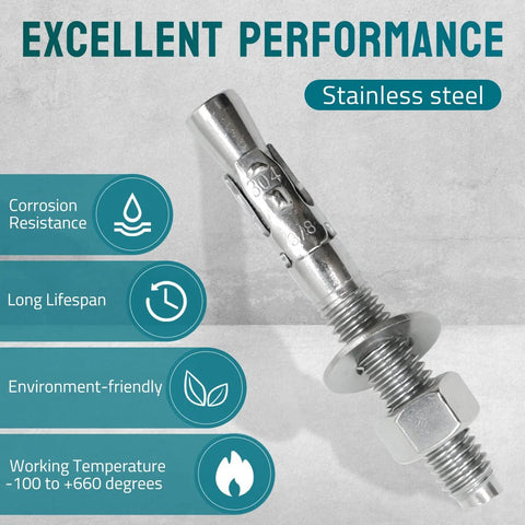 Three Eighths Inch By Three Inch Stainless Steel Wedge Anchors For Concrete And Stone Heavy Duty Expansion Bolts shown