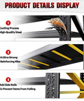 6000 Lbs Heavy Duty Metal Garage Shelving Unit 4 Tier Adjustable Storage Racks showing coating process and reinforcing ribs.