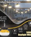 Heavy Duty 120Ft LED Construction String Lights With 12 Waterproof Bulbs, in use on a jobsite, showcasing 5000K daylight white illumination