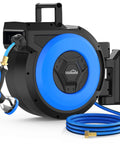 Retractable Garden Hose Reel Wall Mount With Five Eighth Inch 90 Ft Hose Auto Rewind Lock at Any Length 180 Degree Swivel And 10 Function Sprayer