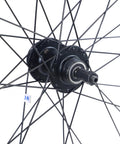 Close-up of hub and spokes on All Terrain Mountain Wheelset For 26, 27.5 And 29 Inch Bikes With 14G Spokes And ED Nipples