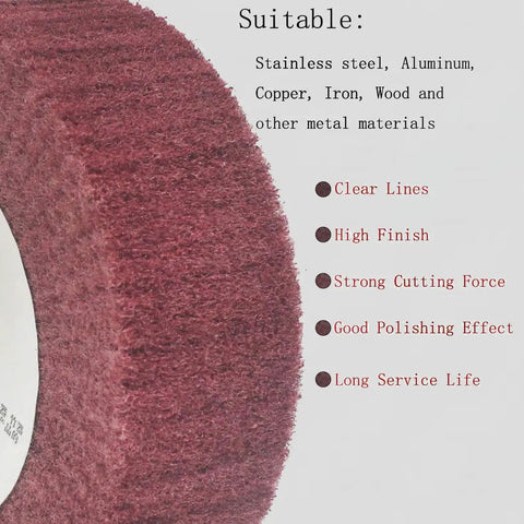 Side view of 8 Inch Extra Thick Nonwoven Polishing Wheel 320 Grit Nylon Buffing Flap Wheel for Die Grinder Red