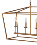 Solid Six Light Pagoda Pendant Ceiling Lamp Offering Wide Forty Nine Inch Open Wire Cage Frame Finished In Classy Antique Gold Color with LED bulbs.