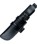 Black leather sheath for Survival Knife For Camping And Bushcraft With 14.5 cm Drop Point Blade In Stainless MOVA 1.4116