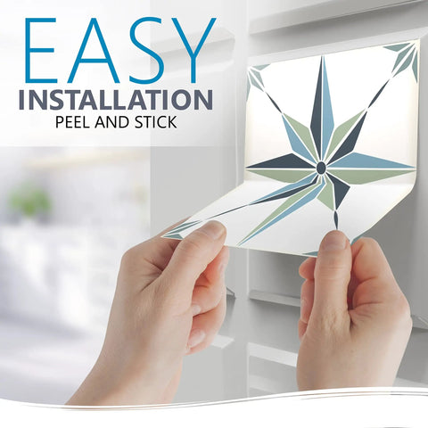 Applying Talavera Tile Sticker Set 24 Pack Peel And Stick Wall Decals for kitchen backsplash with 4x4 inch star tile pattern.