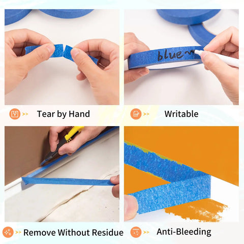 Blue Painters Tape 180 Yards Removable Masking Tape used for painting projects with sharp edges on various surfaces.