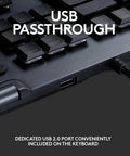Solid Build Low Profile Gaming Keyboard With Hella Snappy Gl Clicky Switches Next Gen Rgb Lightsync Setup USB passthrough port close-up.