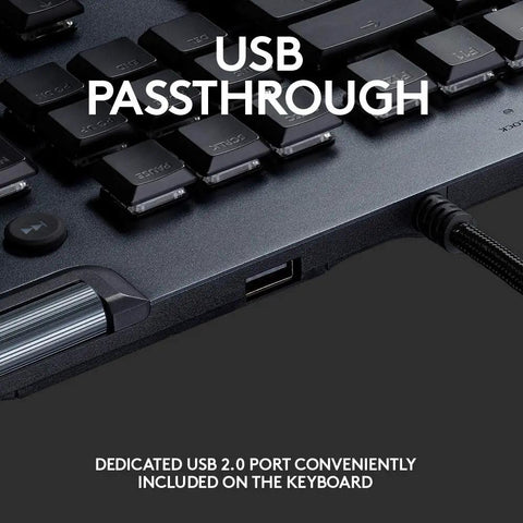 Solid Build Low Profile Gaming Keyboard With Hella Snappy Gl Clicky Switches Next Gen Rgb Lightsync Setup USB passthrough port close-up.
