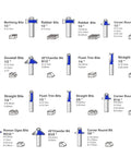 Diagram of 15 Piece Router Bit Set For Woodworking With Upgraded C3 Carbide Bits showing various bit types and sizes.