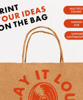 Close-up of Go-To Custom Kraft Paper Bags With Handles, 100 Pack, 12.6 Inches By 4.3 Inches By 9.8 Inches, Dual Sided Printing For Names Or Logos