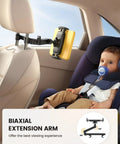 Backseat Tablet Mount With Three In One Extension Arm For Car Headrest Adjustable Holder Fits 4.7 To 11 Inch Tablets Like Ipad Pro Galaxy Fire Road Trip Must Have For Kids Easy To Use And Kid Friendly shown in use with child in car seat