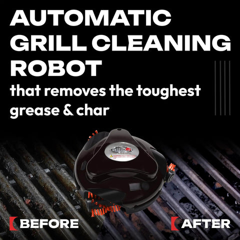 Automatic Grill Cleaning Robot Nylon Brushes Electric BBQ Cleaner Hands Off Motorized Power Cordless Rechargeable Grill Scrubber Outdoor Grills Red Case Kit on grill.