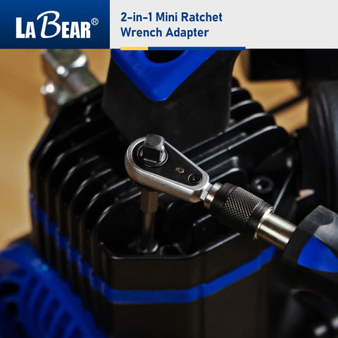 2-In-1 Mini Ratchet Wrench Adapter With Magnetic One Quarter Inch Hex Bit Holder And One Quarter Inch Drive Socket Adapter in use