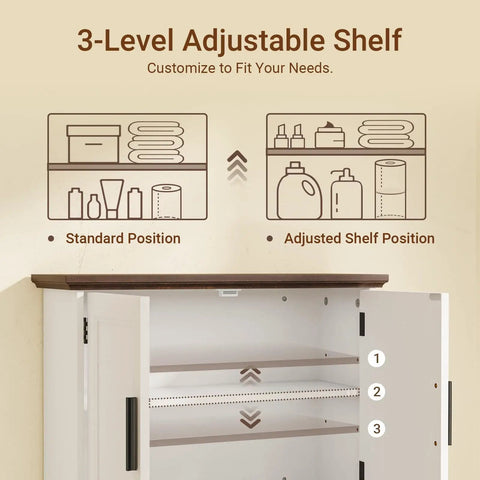 Over The Toilet Bathroom Wall Cabinet With Drawer And Adjustable Shelves Floating Medicine Cabinet Organizer For Small Bathrooms Dual Doors White And Brown Space Saver Storage Easy To Install showing adjustable shelves.