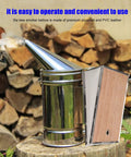 Bee Smoker Bellows For Beehive Replacement Plywood Box With PVC Leather Clip Included 19x12 Cm next to metal smoker on woodpile