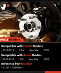 Close-up of a wheel hub assembly for Honda CR-V 2012-2016 and Acura RDX 2013-2015 AWD, showing metal construction and fitting.