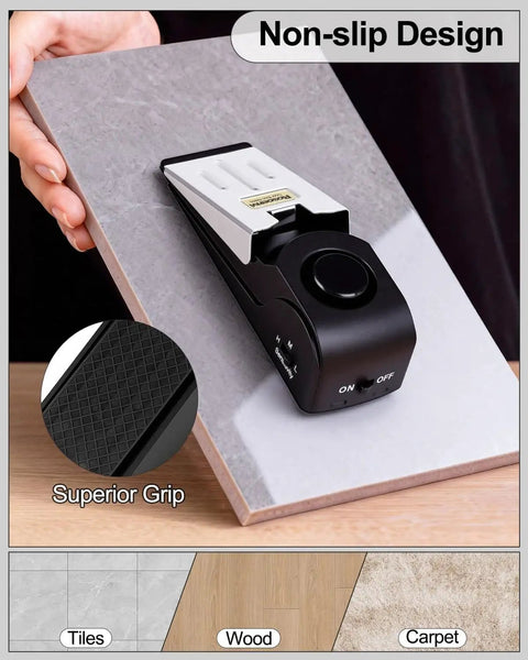 Door Stop Alarm 2 Pack With 120dB Siren Floor Wedge Door Stopper And Security Alarm Travel Friendly, anti-slip mesh bottom