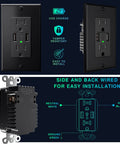 2-Pack Black USB Wall Outlet With Dual USB Ports 4.8A Total Fast Charge, 15 Amp Duplex, Tamper Resistant Electrical Receptacle, UL Listed