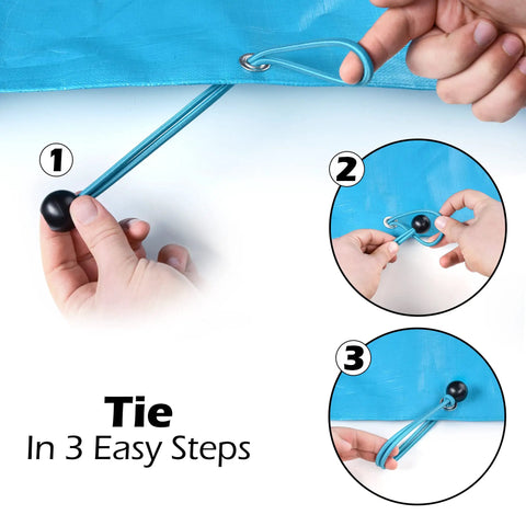 How to tie Heavy Duty Waterproof 10x12 Tarp 12 Mil Thick Blue Cover For Camping Tent Boat RV Car And Pool UV Resistant Rip And Tear Proof With Metal Grommets Multipurpose Use in 3 steps