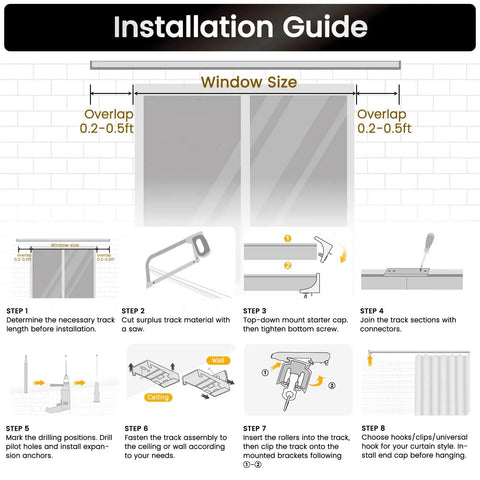 Ultra Quiet Ceiling Curtain Track Aluminum Rail White 6 To 9 Feet Heavy Duty With Sound Dampening Strips And Low Friction Pulleys For Smooth Drapery Operation installation guide diagram