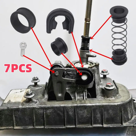 Audi 5 To 6 Speed Manual Transmission Shift Cable Bushing And Gearbox Repair Kit For A1 A2 A3 S3 And VW Golf Passat Jetta Bora MK4 1999 To 2017 Shifter Linkage Lag Killer And Reverse Lever Upgrade components displayed