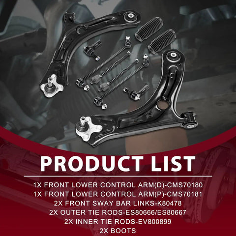 Complete Front Lower Control Arm Kit With Ball Joints Sway Bar Links Tie Rods Boots Replaces CMS70180 70181 K80478 ES80666 For Dodge Ram parts list