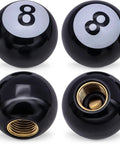 8 Ball Pool Style Tire Valve Stem Caps 4 Pack Universal Copper Core Dustproof Caps For Cars SUVs Trucks Motorcycles Bicycles Black