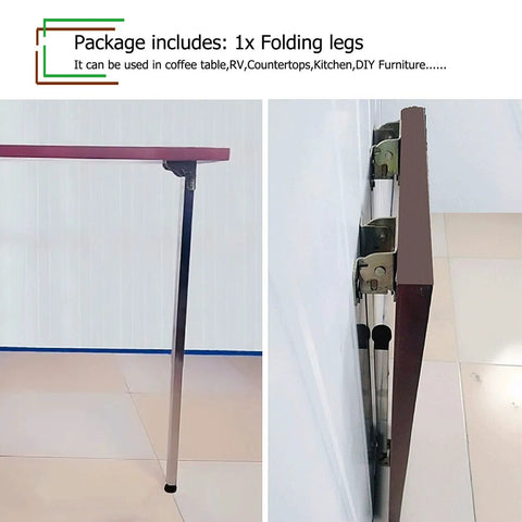 Built Tough Hassle Free Stainless Steel Folding Table Legs For Dining Desk And Bar Rig With Smooth Telescopic Adjustments, single leg shown.