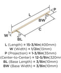 Diagram of Champagne Bronze Cabinet Pull 12-5/8 Inch Center To Center Bar Handle with dimensions labeled