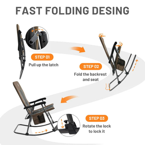 Step-by-step folding guide for Foldable Padded Rocking Chair With A 29 Inch High Back For Outdoor Chill Sessions Easy Stand Up Heavy Duty