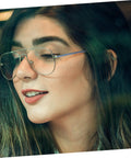 Woman wearing eyeglasses with Two Pairs Replacement Glasses Arms Lightweight Eyeglass Temples Easy To Install For Comfy Wear