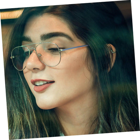 Woman wearing eyeglasses with Two Pairs Replacement Glasses Arms Lightweight Eyeglass Temples Easy To Install For Comfy Wear