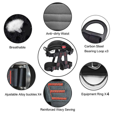 Diagram of Outdoor Tree Climbing Safety Belt Harness Heavy Duty Nylon Webbing 300 Kg Capacity with anti-dirty waist
