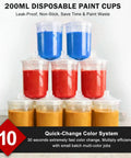 200ml disposable paint cups stacked with red, blue, and yellow colors for Mini Hvlp Spray Gun With Dual Nozzles And Disposable Paint Cups Top Shelf Automotive Touch Up Sprayer.
